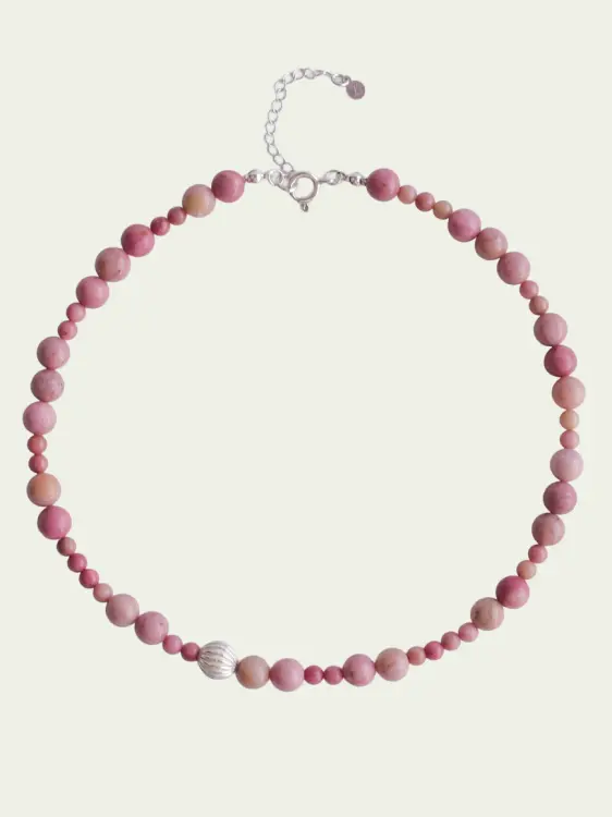 choker rodonit różne wielkości,  kuleczka ryflowana srebro 925, srebro pozłacane 24K