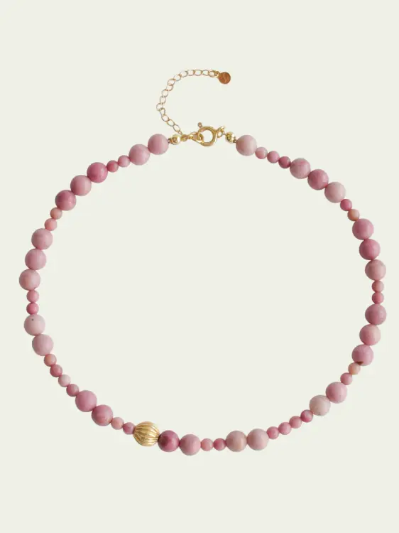 choker rodonit różne wielkości,  kuleczka ryflowana srebro 925, srebro pozłacane 24K
